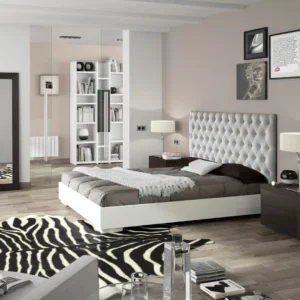 QUARTO CASAL WENGUÊ COM CAMA ESTOFADA